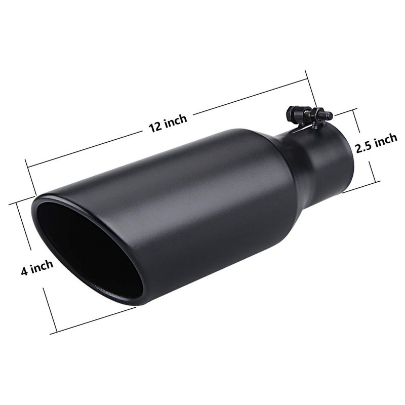 LCGP 2.5 Inch Inlet Exhaust Tip 2.5" x 4" x 12" Black Exhaust Tailpipe With Blot-On Design, Universal for Car - Image 2